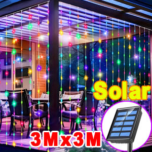 300led năng lượng mặt trời đèn rèm 3M x 3M Icicle ánh sáng lãng mạn lễ cưới giáng sinh trang trí ngoài trời Đèn dây