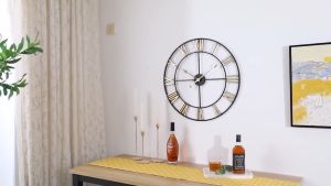40CM/50CM Large Roman Numeral Wall Clock: A Silent Battery Operated Quartz Round Big Metal Wall Clock