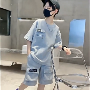 Kids Boys Suit Set Terno Set Boys Suits Set Korean Style Boy Set New Fashion Short Sleeve T-Shirt+Shorts Boy Set 7-16yrs