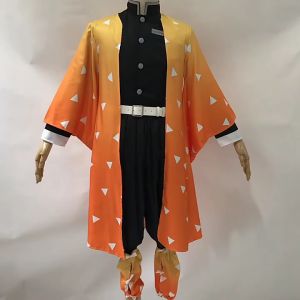 Cosplay Costume For Agatsuma Zenitsu Anime Demon Slayer Party Role Outfit Wig Outfits Set Kimono For Kid and Adult