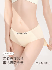 CanlinKaini Ladies Ice Silk Triangle Panties Breathable Antibacterial mid Waist Seamless Comfortable Underwear for Women