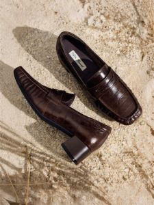 Pleated High Heel Leather Loafers Women Black