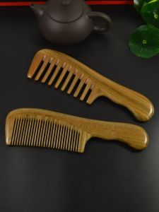 Genuine Green Sandalwood Wooden Comb Anti-Hair Loss Wooden Comb Female Anti-Static Wide Tooth Big Tooth Hairstyle Female Male Household Comb Lettering