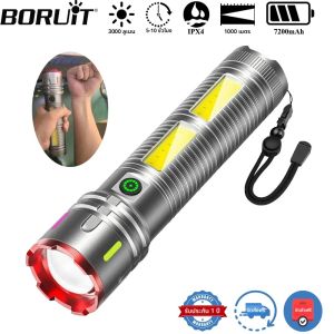 ไฟฉายซูม LED BORUiT 3000LM ระยะส่องไกล 1000 เมตร ชาร์จผ่านพอร์ต Type-C ใช้เป็นพาวเวอร์แบงค์ได้ ไฟฉายกันน้ำสำหรับกิจกรรมกลางแจ้งและตั้งแคมป์