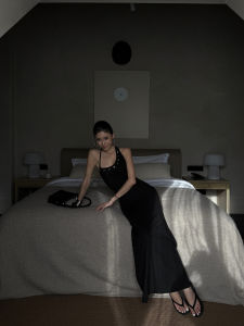 Asymmetric Stud Necklace-style U-neck Light-luxury Fashionable Backless Dress