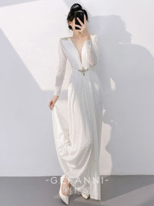 Elegant White Sequined Wedding Evening Gown