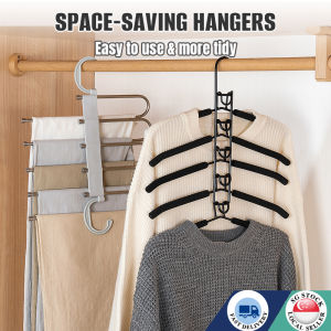 🇸🇬 Space-saving hanger Anti Slip HangerStainless steel 5-layer clothes rack closet organizer Magic HangersPants Hang