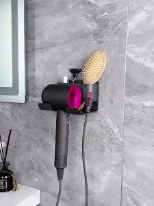 Braket Pengering Rambut Tanpa Pukulan Peniup Rambut Kamar Mandi Toilet Rak Gantung Tempat Penyimpanan Dapat Dipasang Dinding Aluminium Multifungsi Hairdryer Cantolan Holder Hook Rak
