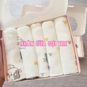 Khăn sữa sợi tre Gee set 5 khăn xô hoạt hình dễ thương kích thước 30x30cm mềm mịn thấm hút an toàn lành tính cho trẻ sơ sinh