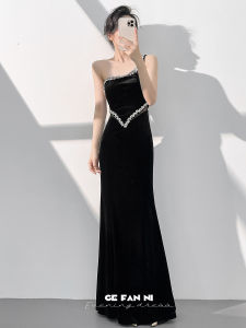 Black One-shoulder High-end Mermaid Evening Dress