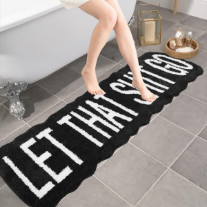 VIKAMA Wave Border Positive Text Long Runner Rug Non Slip Stain Resistant Floor Mat Bathroom Vanity Balcony Modern Home Decor