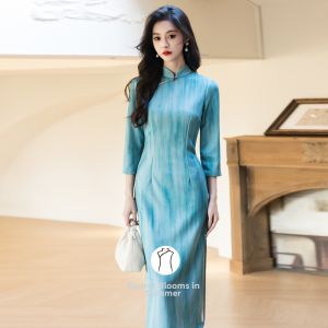 Blue Chinese Style Cheongsam Dress