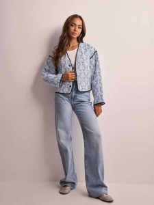 Salt Island Coastline Nordic Design Blue V-neck Printed Loose Casual Cotton Short Jacket Versatile Commute Style Other Material