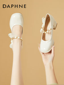 DAPHNE |Womens New Mary Jane Shoes with Thick Heel High Heel Bow Small Leather Shoes Wedding Shoes Bridesmaid Shoes