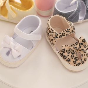 New Sweet Fashion Baby Shoes Solid Color/ Leopard Print Hollow Out Anti-slip Walking Shoes Footwear with Bowknot for Spring Fall 0-18 Months