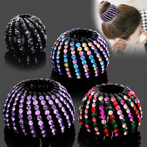 K-style Diamond-Embedded Birds Nest Hair Band Hair Band for Bun Haircut Handy Gadget Female Hairpin Zama Tail Buckle Back Head Grabber Clip Headdress