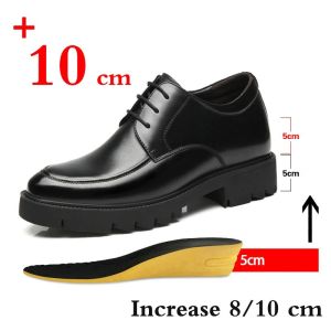 YCHION Genuine Leather Shoes Men Elevator Shoes Platform Heels 8cm 10cm Height Increase Heightening Shoes Man Dress Shoes