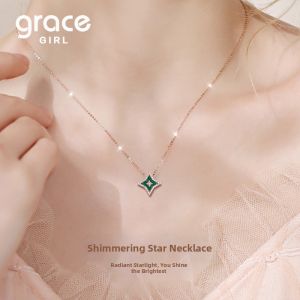 Grace Girl | Lucky Four-Leaf Clover Necklace Malachite & Silver