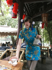 Chinese Cheongsam Dress Halloween Christmas Cosplay Uniform Soft Girl Maid Uniform Short Sleeve Daily Wear Other Material