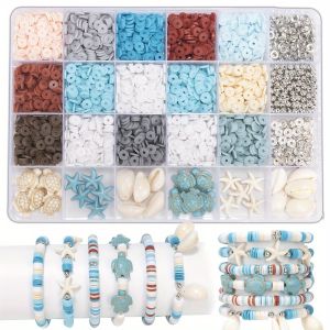 2000pcs Ocean Vacation Jewelry Making Kit: Turquoise Turtle Shells, Starfish, Natural Stone, and Polymer Clay Beads