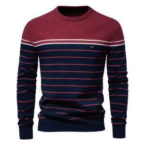 AIOPESON Nam Cổ Tròn Cotton Áo Len Chui Đầu Sọc Cổ Dệt Kim Chất Lượng Cao Áo Len Thu Đông Dành Cho Nam
