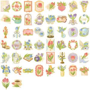 50PCS Tulip Flowers Gold Foil Stickers PET Plant Floral Sticker Waterproof DIY Decoration Notebook Suitcase Guitar Phone Decals