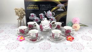 tea set porcelain FIORENZA AK-588R / cangkir gelas teh + teko motif