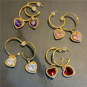 Vintage Heart Shaped Zircon Earrings Womens Fashion Jewelry Elegant Small Batch Design Alloy Gold Plated Fresh out