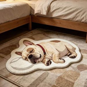 VIKAMA Pháp Bulldog Hình Dạng Không Đều Thảm Mềm Mại Sang Trọng Chống Trơn Trượt Sàn Cho Phòng Ngủ Phòng Khách Phòng Trẻ Em Hoạt Hình Thiết Kế Hình Chó Con