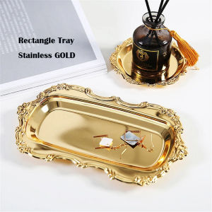 Mi.more Rectangle Tray Alas Tatakan Cake Gold Vintage Retro Plate Piring Snack Restoran Dekorasi Dapur Baking