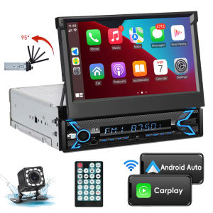 7 Inch Retractable Screen Car Radio Stereo 1 Din Android Auto Carplay Car Video Player with Rear Camera Navigation USB/AUX/TF/BT