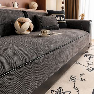 Soft Herribone Chenille Anti-Slip Sofa Cover for Living Room Renovation Decorative All Seasons Washable Sofa Towel Slipcover