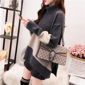 High Collar Knitted Sweater Thickened Loose Womens Fashion Korean Style Long Sleeve Base Shirt Stand Collar Outerwear