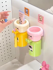ชุดที่วางแปรงสีฟันแม่เหล็ก สไตล์ โดปามีน 2 ชิ้น ติดผนังไม่ต้องเจาะ พร้อมแก้วล้างปาก ดีไซน์การ์ตูนน่ารัก กันชื้น ป้องกันแบคทีเรีย