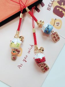 Lucky Cat Mobile Phone Lanyard Mobile Phone Charm Blessing Beautiful Text Pendant Lovely Key Buckle Handbag Pendant