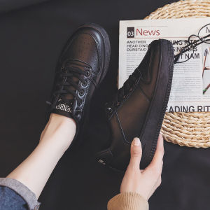 Humanbased Casual Canvas Shoes for Women Full Black Color Low Ankle Work Shoes Waterproof Platform Round Head Rubber Sole