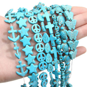 1 sợi màu xanh howlite turquoises hạt đá Sao Bướm voi lá sọ quyến rũ cho Vòng tay tự làm trang sức Làm Vòng Cổ 15 "38cm