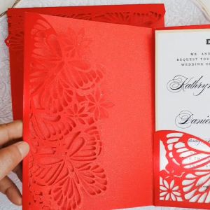 Laser cut Butterfly Flower Floral Garden Theme 5x7 (5R) Trifold Pocketfold Invitation Card Cover for Wedding Birthday Christening Debut 18th Birthday | Available in many colors | Crafter Bax