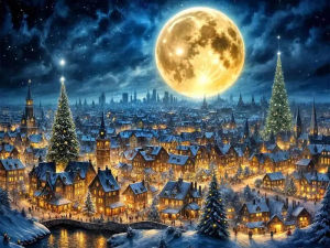 BILIBILI | Jigsaw Puzzle 500/1000/1200/2000PCS Winter House Moon Landscape Artwork Stress Relief Puzzle Wall Art Decor Gift