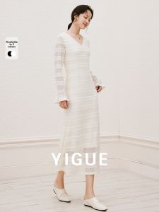 Yigue | Lace Hollow Out V-neck Long Slimming Fish Tail Dress