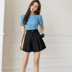 IELGY design sense pleated shorts womens korean version slim high waist a-line wide-leg pants