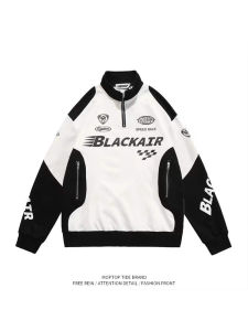 Whxs American Retro Half Zipper Color Matching Racing Suit Sweatshirt Men and Women Spring & Fall Couple Trendy Brand High Street Motorcycle Jacket