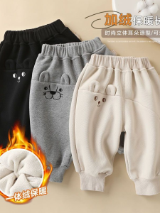 Boys and Girls Fleece-lined Casual Sweatpants 2024 Fall and Winter New Arrival Children 1 Childrens Winter Pants Children 3 Children K-style Pants Tide