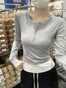 Spicy Girl Long Sleeve Cotton T-Shirt Womens Base Shirt Spring Fashion New Style Pure Cotton Color Block Slim Fit Top