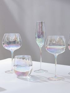 Rainbow Gold Plated Crystal Glass Wine Glasses Set High Foot Champagne Cup Luxurious Home Use Drinkware Elegant Design