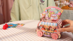 Tonecheer Birthday Party 3D Wooden Puzzle DIY Music Box Happy Birthday Sound Mechanical Model