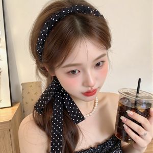 Polka Dot Sash Hairband Womens New 2025 High Forehead One-Piece Hairband Sweet Hair Ties Headwear Korean Style Fresh out
