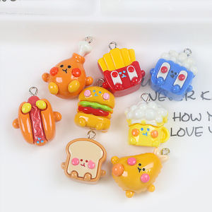 DIY Ornament Accessories Resin Candy Toy Cartoon Artificial French Fries Hamburger Chicken Leg Bread Necklace Zipper Buckle Small Charm