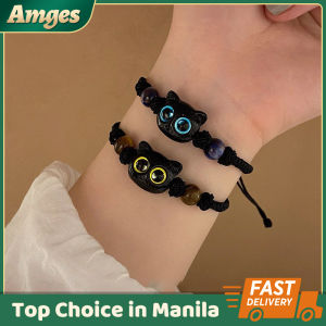 Couple Black Cat Braided Rope Bracelet For Women Men Cartoon Animal Lover Adjustable Wrist Gift For Couple Friend