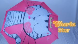 PAYUNG LIPAT ANAK PEREMPUAN MOTIF PINK KUCING UMBRELLA KIDS CAT FISH FASHION KOREA S32W